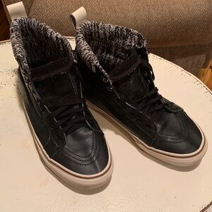 Vans Black Leather High-Top Sneakers